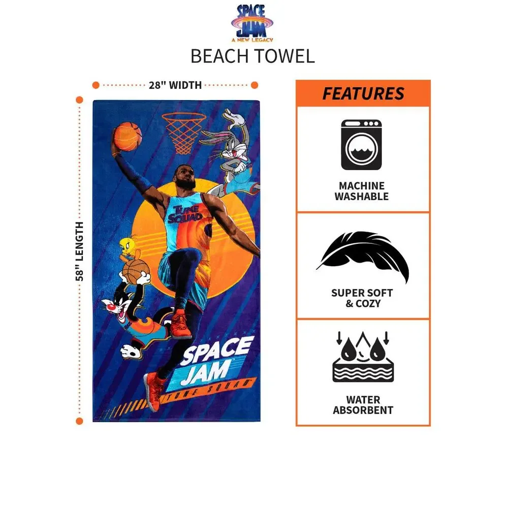 Space jam kids super soft cotton beach and bath towel 28”x58”